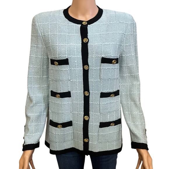 The Knit Couture New York Sweaters - The Knit Couture New York Lady Jacket Cardigan Large Grid Pattern Classic Preppy